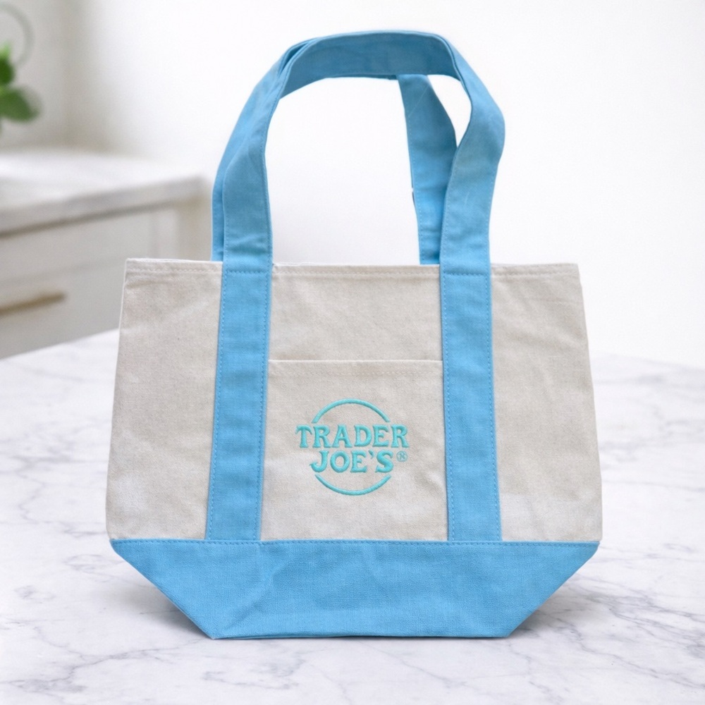 Trader Joe’s Mini Canvas Tote Bag Blue Pastel Viral Mini Tote SOLD OUT